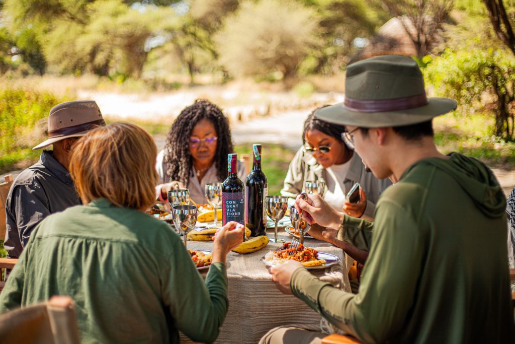 Visitors enjoying a bush lunch during a day trip to Ngorongoro Crater