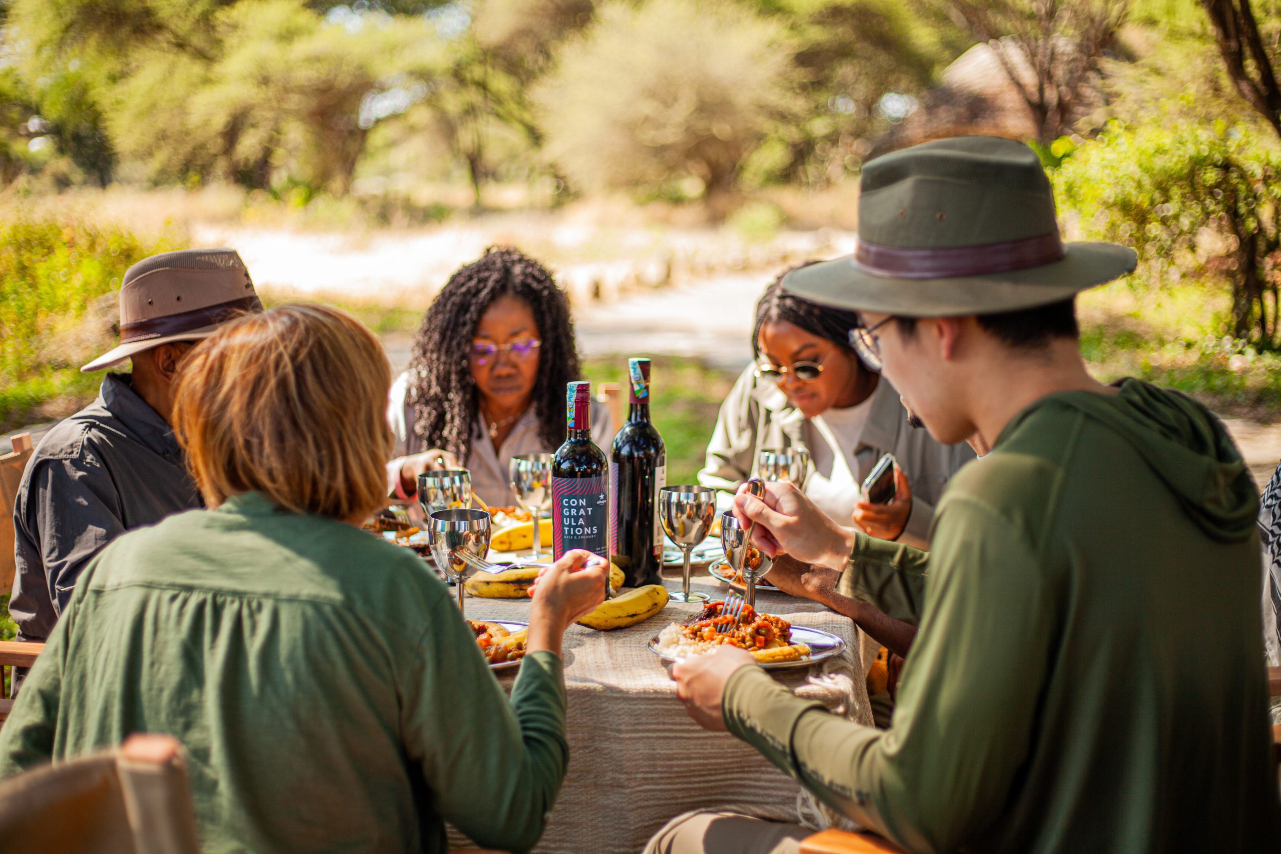 Visitors enjoying a bush lunch during a day trip to Ngorongoro Crater