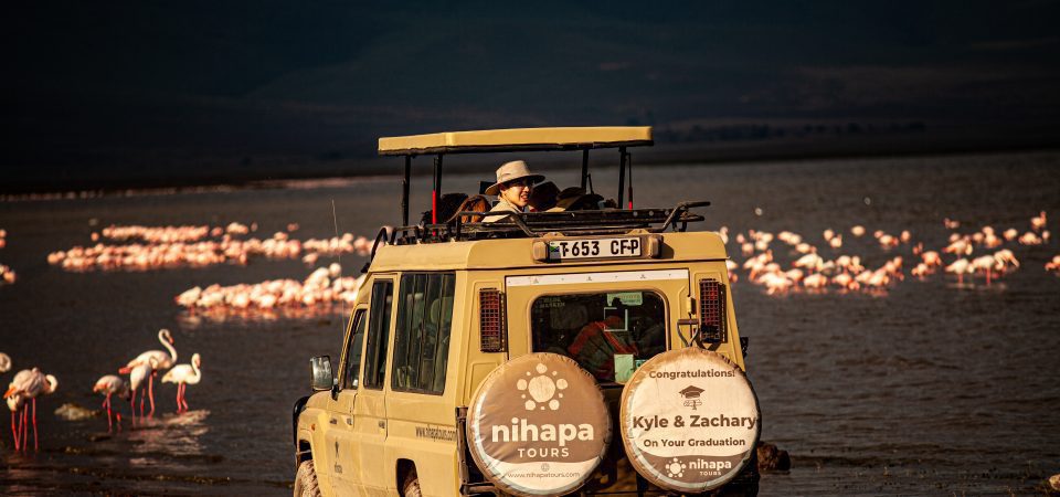 Nihapa Tours safari vehicle exploring Ngorongoro Crater on a day trip